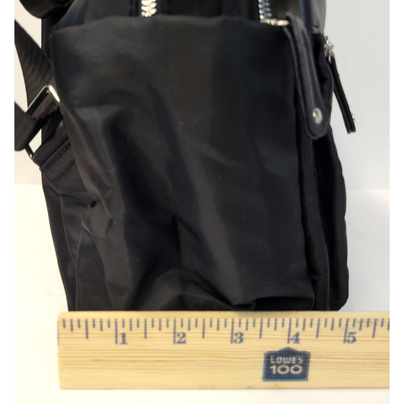 Heart Love Backpack Womens M Black Nylon Faux Leather Zip Organizer Pouch New